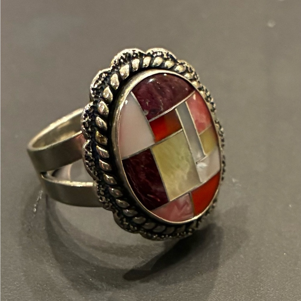 Multicolor Mosaic Silver Ring